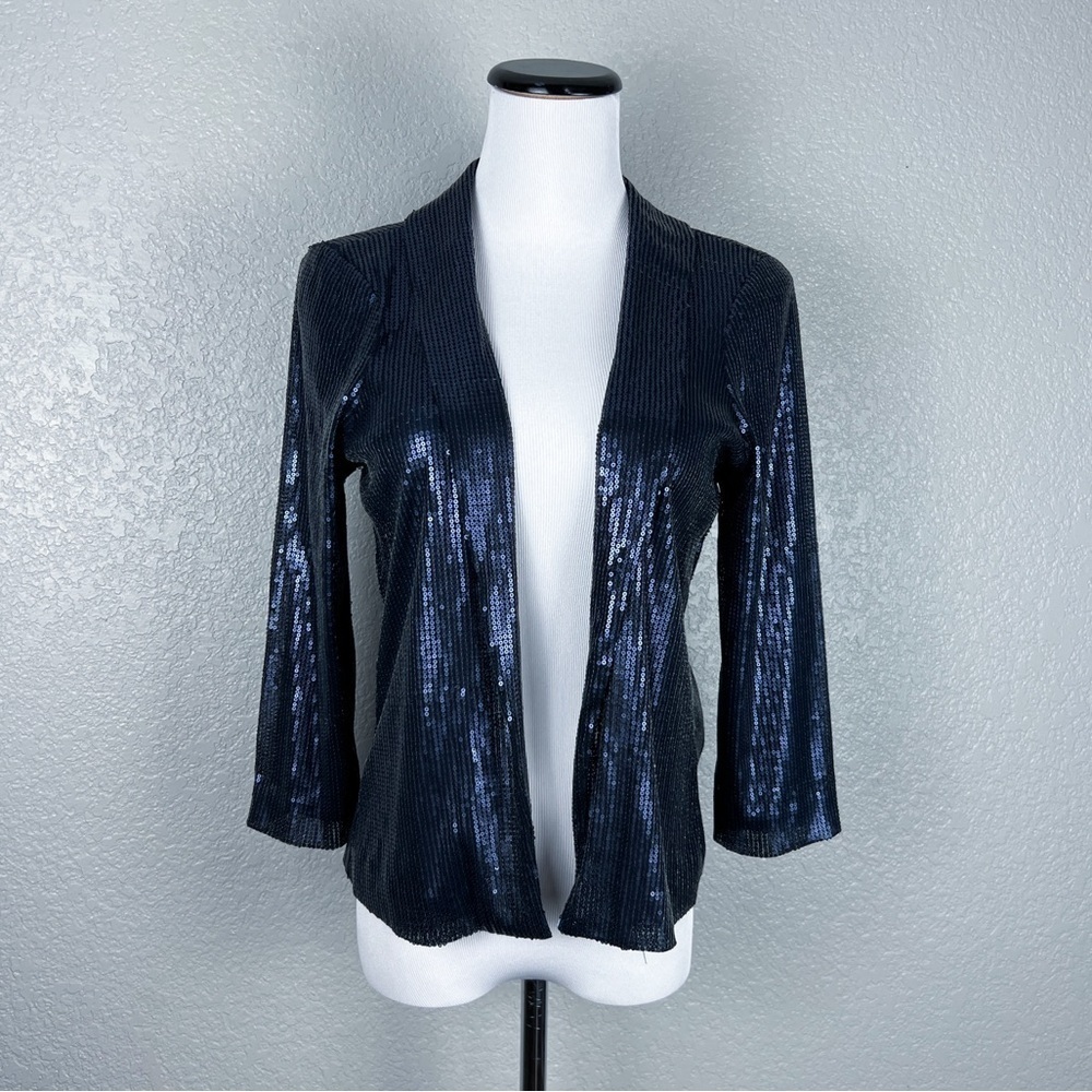 Michael Stars Anthropologie NWT Blue Sequin Cropped Jacket S Party NYE Glam - Picture 4 of 10
